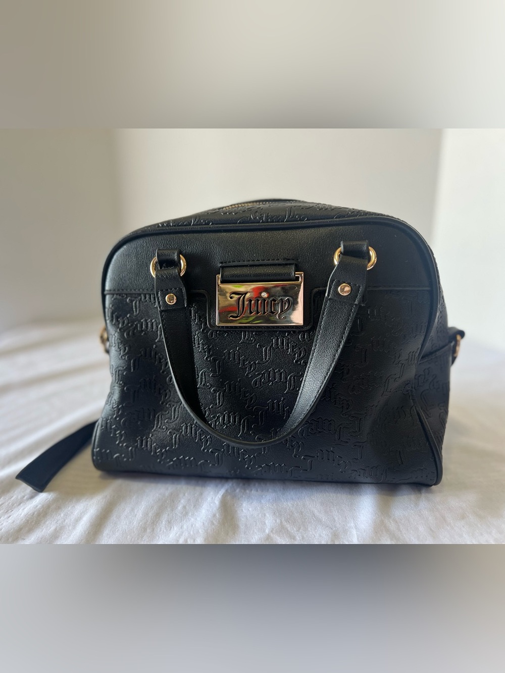 Juicy Couture Black Embossed Satchel with Gold Plaque